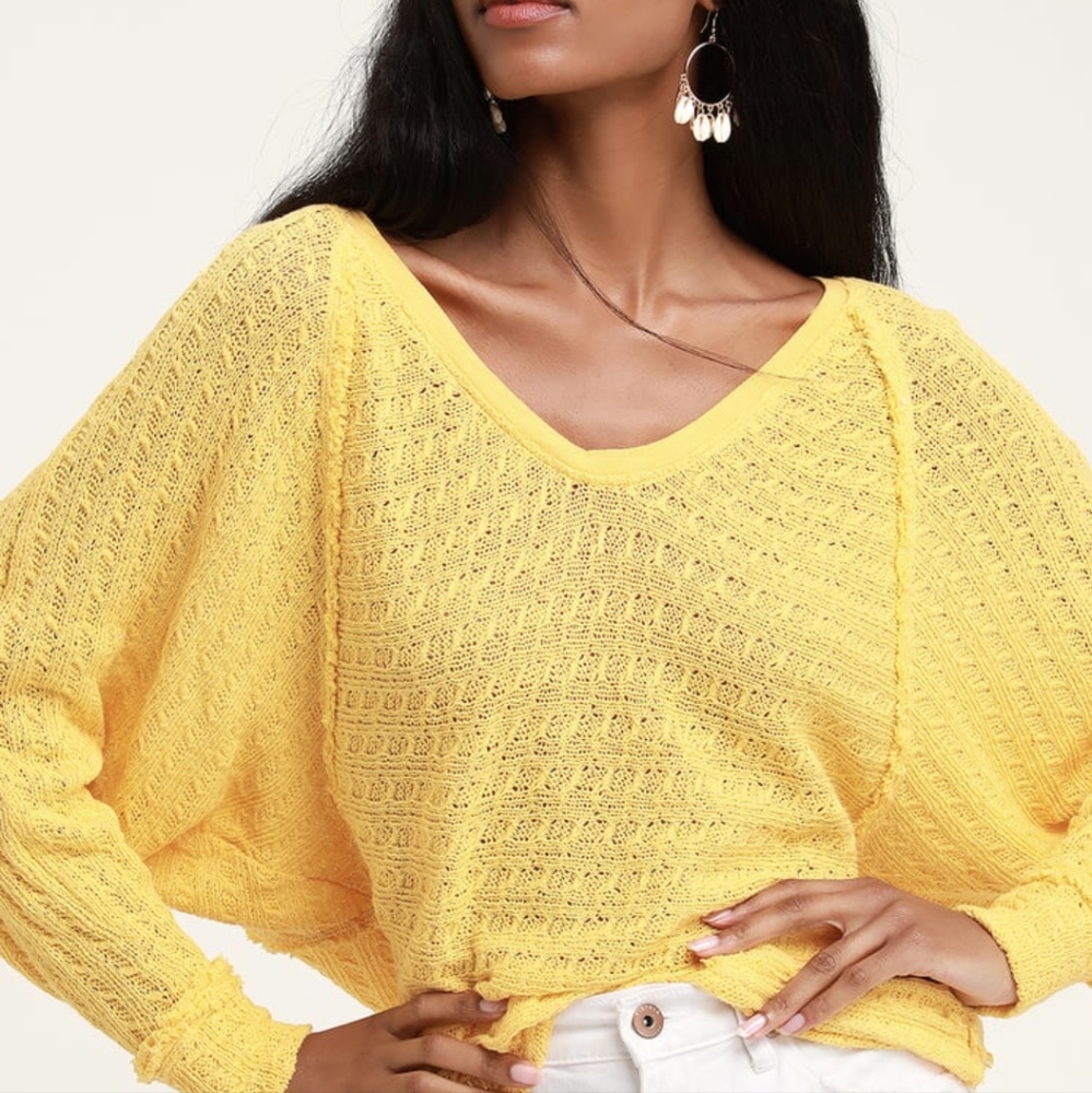Free People Thien's Hacci Yellow Long Sleeve Sweater Top